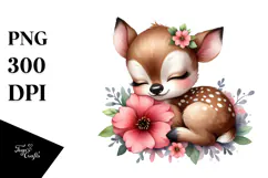 Sleeping Baby Deer Watercolor PNG Product Image 1
