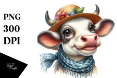 Enthusiastic Cow Portrait with Sun Hat | Clipart Product Image 1
