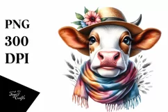 Cow Cow Portrait with Sun Hat Clipart Product Image 3