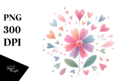 Simple Flower Hearts Digital Painting PNG Product Image 1