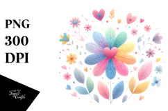 Colorful Simple Boho Flower with Heart Petals PNG Product Image 1
