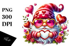 Heart Sign Valentines Gnome Watercolor PNG Product Image 1