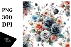 Gothic Black Roses Watercolor PNG Product Image 1