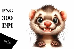 Confused Funny Ferret Watercolor Clipart Product Image 1