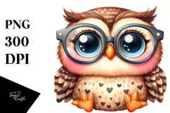 Happy Owl Watercolor PNG Product Image 1