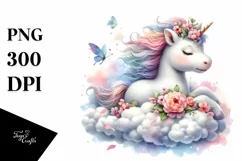 Cute Baby Unicorn Spring Petals | Sublimation Clipart Product Image 1