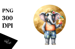 Funky Elephant Drinking Cocktail, PNG Product Image 1