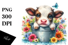 Cute Baby Cow Cub in Watery Bucket | Sublimation | Clipart Product Image 1