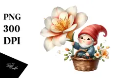 Floating Cute Gnome with Freesia PNG Product Image 1