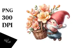 Floating Cute Gnome with Freesia PNG Product Image 1