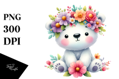 Vibrant Cartoon-Style Polar Bear Sitting on Flower | Clipart Product Image 1