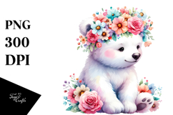 Vibrant Cartoon-Style Polar Bear Sitting on Flower | Clipart Product Image 1