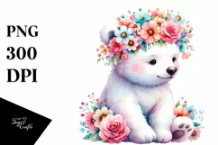 Vibrant Cartoon-Style Polar Bear Sitting on Flower | Clipart Product Image 3