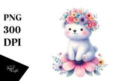 Cute Polar Bear with Flower Crown | Sublimation Clipart Product Image 1