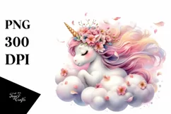 Cute Baby Unicorn Spring Petals | Sublimation Clipart Product Image 1