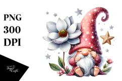 Gnome with Delphinium Hat, Whimsical PNG Product Image 1