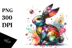 Colorful Bunny on Splashy Background PNG Product Image 1