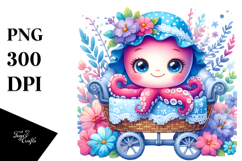 Colorful Small Baby Octopus Sitting on Cradle | Clipart Product Image 1