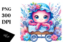 Colorful Small Baby Octopus Sitting on Cradle | Clipart Product Image 1