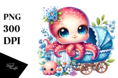 Colorful Small Baby Octopus Sitting on Cradle | Clipart Product Image 1