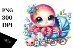 Colorful Small Baby Octopus Sitting on Cradle | Clipart Product Image 1