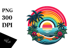 Retro Tropical Rainbow Sunset PNG Product Image 1