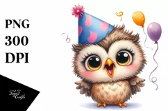 Funny Baby Owl, Party Hat | Clipart Product Image 1