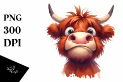 Simple Funny Highland Cow with Big Eyes PNG Product Image 3