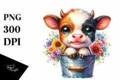 Cute Baby Cow Cub in Watery Bucket | Sublimation | Clipart Product Image 1