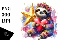 Digital Painting of Adorned Sloth, PNG Product Image 1