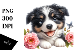 Cute Happy Baby Border Collie with Big Eyes PNG Product Image 1