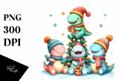 Retro Dinosaur Winter Party PNG Product Image 1