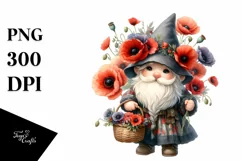 Watercolor Gnome Holding Flower Basket | Clipart Product Image 1