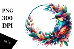 Abstract Vibrant Plant Leaves and 3D Flowers Bird Frame PNG Product Image 3