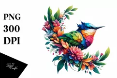Abstract Vibrant Plant Leaves and 3D Flowers Bird Frame PNG Product Image 3