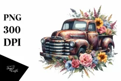 Vintage Rusty Pickup Truck with Flowers | Clipart Product Image 3