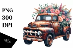 Vintage Rusty Pickup Truck with Flowers | Clipart Product Image 3