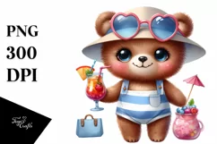 Cute Baby Bear Dressed for Beach with Cocktails | Clipart Product Image 3