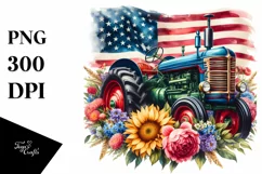 Vintage Vibrant Tractor with Flowers | Clipart Product Image 1