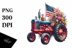 Vintage Vibrant Tractor with Flowers | Clipart Product Image 1