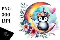 baby Penguin on Half Moon PNG Product Image 1