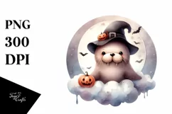 Retro Cute Baby Walrus on Halloween Cloud PNG Product Image 1