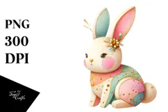 Colorful Wooden Bunny PNG Product Image 1