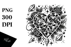 Simple Tattoo Style Heart with Broken Diamonds, PNG Product Image 1