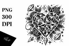 Simple Tattoo Style Heart with Broken Diamonds, PNG Product Image 1