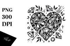 Simple Tattoo Style Heart with Broken Diamonds, PNG Product Image 1