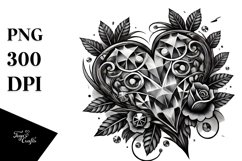 Tattoo Style Heart with Diamonds, PNG Product Image 1