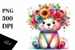 Vibrant Cartoon-Style Bear Adorned with Flower Crown | Product Image 1