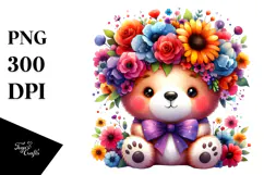 Vibrant Cartoon-Style Bear Adorned with Flower Crown | Product Image 1