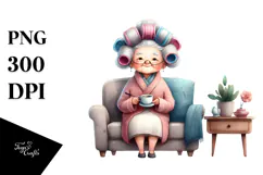 Old Lady Watercolor Character Tea Cup Couch | Clipart Product Image 1